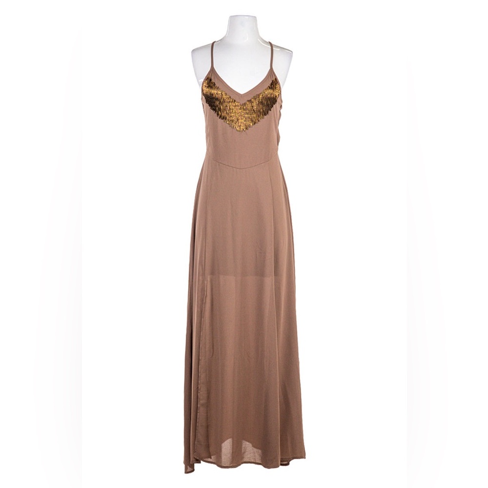 Shaish floor length gown with beading. Lined. Side zipper. Size small.